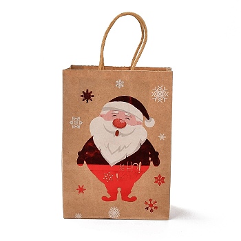 Christmas Theme Hot Stamping Rectangle Paper Bags, with Handles, for Gift Bags and Shopping Bags, Santa Claus, Bag: 8x15x21cm, Fold: 210x150x2mm