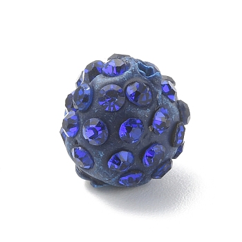 Rhinestone Pave Disco Ball Beads, Polymer Clay Rhinestone Beads, Round, Sapphire, 9.5~10mm, Hole: 1.8mm