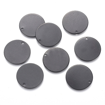 304 Stainless Steel Pendants, Stamping Blank Tag, Flat Round, Electrophoresis Black, 20x1mm, Hole: 1.4mm