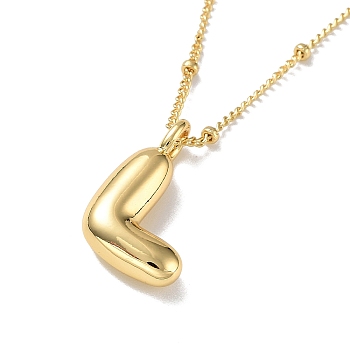 Initial Letter Brass Pendant Necklaces, Real 18K Gold Plated, Letter L, 17.52 inch(445mm), Letter: 19.5x12.5mm.