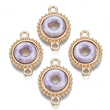 Porcelain Links Connectors, with Light Gold Plated Brass Findings, Donut, Lilac, 21x14x3mm, Hole: 1.8mm