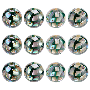 Opaque Resin Beads, with Natural Shell, Round, Black, 8.5mm, Hole: 1mm, 12pcs/box