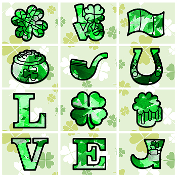 Suncatcher Craft Set, for Kids Window Paint Art Painting, Saint Patrick's Day Themed Pattern, 19.9~21x7.6~21cm, about 12pcs/set