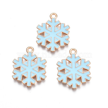 Light Gold Sky Blue Snowflake Alloy+Enamel Pendants