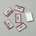 Baking Paint Alloy Pendants, Music Tape Shape Charm, Pale Violet Red, 26x15x2.5mm, Hole: 1.4mm(FIND-WH0152-228A)