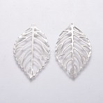 Iron Pendants, Leaf, Platinum, 44x26x0.4mm, Hole: 1.2mm(IFIN-WH0051-31P)