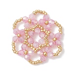 Glass Seed Beaded Pendants, Snowflake Charm, with Glass, Faceted, Pearl Pink, 24.5x27x4mm, Hole: 4x4.5mm(PALLOY-MZ01245-01)