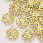 Alloy Enamel Pendants, with Crystal Rhinestone, Light Gold, Sun, Gold, 24x18.5x3mm, Hole: 2mm(X-ENAM-N051-20A)