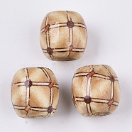 Printed Natural Wood Large Hole Beads, Barrel, Lead Free, Bisque, 16x14.5~16.5mm, Hole: 7.5mm(WOOD-R251-01G-LF)