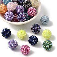 AB-Color Resin Rhinestone Beads, with Acrylic Round Beads Inside, for Bubblegum Jewelry, Mixed Color, 20mm, Hole: 2~2.5mm(X-RESI-S315-18x20-M)