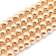 Electroplate Non-magnetic Synthetic Hematite Beads Strands, Grade AAA, Long-Lasting Plated, Round, Light Gold Plated, 3mm, Hole: 1mm, about 140pcs/strand, 15.7 inch(40cm)(G-L485-01B-LG)