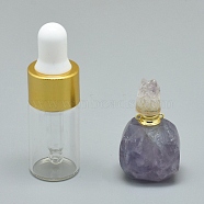 Natural Fluorite Openable Perfume Bottle Pendants, with Brass Findings and Glass Essential Oil Bottles, 30~36x18~20x9.5~16mm, Hole: 0.8mm, Glass Bottle Capacity: 3ml(0.101 fl. oz), Gemstone Capacity: 1ml(0.03 fl. oz)(G-E556-01I)