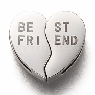 304 Stainless Steel Split Slide Charms, Heart with Word Best Friend, Stainless Steel Color, 12x13x3.5mm, Hole: 7.5x1mm(STAS-P270-10P)