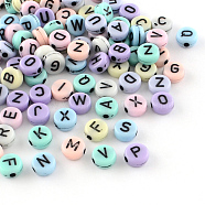 Flat Round Craft Style Opaque Acrylic Beads, Horizontal Hole, Mixed Letters, Mixed Color, 6.5x3mm, Hole: 1.5mm, about 4000pcs/500g(SACR-S743-22)