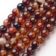 Natural Striped Agate/Banded Agate Beads Strands, Round, Dyed & Heated, 8mm, Hole: 1mm, about 48pcs/strand, 14.1 inch(G-D845-05-8mm)