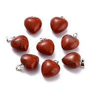 Natural Red Jasper Pendants, with Platinum Brass Loops, Heart, 18~19x15~15.5x6~8mm, Hole: 6x2.5~3mm(G-I311-A25)