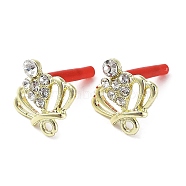 Rack Plating Golden Alloy Stud Earrings Finding, with Rhinestone & Horizontal Loops and 304 Stainless Steel Pin, Crown, Cadmium Free & Nickel Free & Lead Free, Crystal, 15.5x15.5mm, Hole: 1.5mm, Pin: 0.6mm(EJEW-B030-01G-02)