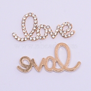 Alloy Rhinestone Cabochons, Word with Love, Cadmium Free & Lead Free, Champagne Gold, 22x45x2.5mm(ALRI-WH0002-18KCG)