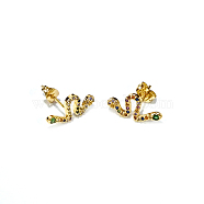 Brass Micro Pave Cubic Zirconia Stud Crawler Earrings, Climber Earrings, with Brass Ear Nuts, Snake, Colorful, Golden, 17~17.5x8mm, Pin: 0.7mm(EJEW-F201-11G)