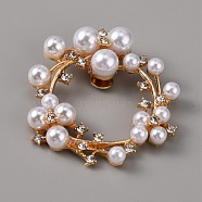 Plastic Imitation Pearl Shoe Decoration, Detachable Shoe Buckle Clips, with Alloy Findings and Crystal Rhinestone, Wreath, Golden, 56x52.5x15mm(AJEW-WH0248-217G)