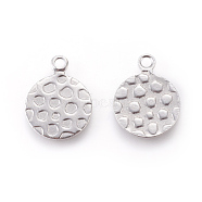 304 Stainless Steel Charms, Flat Round, Bumpy, Stainless Steel Color, 15.5x12x0.8mm, Hole: 1.8mm(STAS-L216-04D-P)