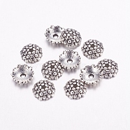 Tibetan Style Bead Caps, Lead Free, Cadmium Free and Nickel Free, Flower, Antique Silver, 11x3.5mm, Hole: 2mm(LF1650Y-NF)