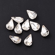 Glass Rhinestone Cabochons, Pointed Back & Silver Back Plated, Teardrop, Crystal, 13x8x4mm(GGLA-P002-07D-01)