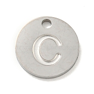 304 Stainless Steel Pendants, Laser Cut, Flat Round with Letter Charm, Stainless Steel Color, Letter C, 10x1mm, Hole: 1.4mm(FIND-M017-02P-C)