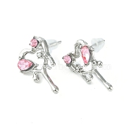 Alloy Stud Earring, with Acrylic Rhinestone, Melting Heart Ear Stud for Women, Pink, 18x11.5mm, Pin: 0.7mm(EJEW-C052-01)
