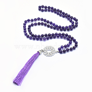Alloy Pendant Necklaces, with Natural Amethyst Beads and Nolyn Tassels, 32.2 inch(82cm)(NJEW-F170-B04)