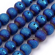 Electroplate Glass Bead Strands, Frosted Style, Round, Blue Plated, 8mm, Hole: 1.5mm, about 72pcs/strand, 24.8 inch(EGLA-S134-8mm-06)