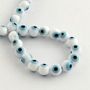 Round Handmade Evil Eye Lampwork Beads, Cadet Blue, 10mm, Hole: 1mm, about 38pcs/strand, 14.1 inch(LAMP-R114-10mm-07)