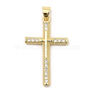 Brass Micro Pave Cubic Zirconia Pendants, Real 16K Gold Plated, Cross, Clear, 31.5x19x2.5mm, Hole: 4x3.5mm(KK-E051-02G-01)