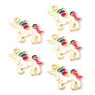 Alloy Enamel Pendants, Light Gold, Cadmium Free & Lead Free, Unicorn, Deep Pink, 20x22x1mm, Hole: 1.8mm(ENAM-N054-42A-RS)