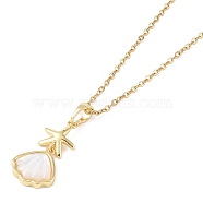 201 Stainless Steel Cable Chain Necklaces, Brass Shell Pendant Necklaces, Real 18K Gold Plated, Shell Shape, 16.14 inch(41cm)(NJEW-P309-19B-G)