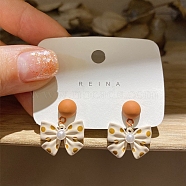 Imitation Pearl Beads Earrings, Alloy Enamel Bowknot Earings for Women, 925 Sterling Silver Pins, Orange, 10mm(WG80053-45)