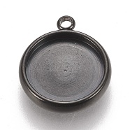 304 Stainless Steel Pendant Cabochon Settings, Lace Edge Bezel Cups, Flat Round, Electrophoresis Black, Tray: 12mm, 17x14.5x3mm, Hole: 1.8mm(STAS-K202-03E-B)