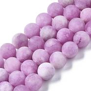 Natural White Jade Bead Strands, Dyed, Frosted, Round, Medium Orchid, 8~9mm, Hole: 1mm, about 46~48pcs/strand, 14.9 inch(X-G-R297-8mm-50)
