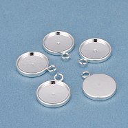 201 Stainless Steel Pendant Cabochon Settings, Plain Edge Bezel Cups, Flat Round, Silver, Tray: 12mm, 18x14x2mm, Hole: 2.5mm(STAS-I137-02B-S)