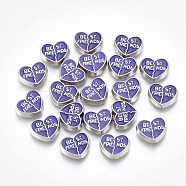 Alloy Enamel Cabochons, Fit Floating Locket Charms, Heart with Word Best Friends, Mauve, Platinum, 7x9x2mm(PALLOY-T054-131)