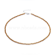 Electroplate Glass Beaded Necklaces, with Stainless Steel Lobster Claw Clasps and Curb Chains, Goldenrod, 14.96 inch(38cm)(NJEW-JN02793-04)
