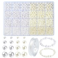 DIY Imitation Pearl Bracelet Making Kit, Including ABS Plastic Round Beads, Elastic Thread, Mixed Color, Beads: 4~10mm, Hole: 1.6~2.3mm, 148.8g/box(DIY-YW0008-14)