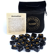 25Pcs Rectangle with Elder Futhark Alphabet Engraved Symbol Natural Obsidian Rune Stones, Divination Stone, with Flannelette Bag, 105x80mm(PW-WG1B32E-08)