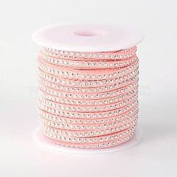Rivet Faux Suede Cord, Faux Suede Lace, with Aluminum, Pink, 3x2mm, about 20yards/roll(LW-M001-12)