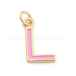 Rack Plating Brass Pendants, with Enamel and Jump Ring, Cadmium Free & Lead Free, Long-Lasting Plated, Real 18K Gold Plated, Letter, Letter L, 11.5x7x1mm, Hole: 2.5mm(KK-C065-02L-G)