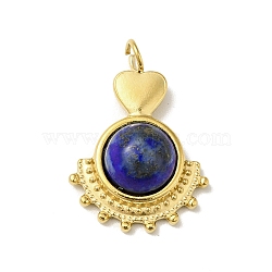 Heart Natural Lapis Lazuli Pendants, with Ion Plating(IP) Golden Tone 304 Stainless Steel Findings, Fan Charm, 21.5~22x15x5.5mm, Hole: 3mm(G-H276-01D)