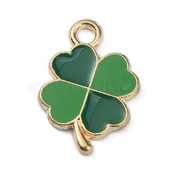 Alloy Enamel Pendants, Golden, Clover, Green, 18x12x1.3mm, Hole: 1.8mm(ENAM-CJC0006-46B)