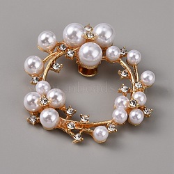 Plastic Imitation Pearl Shoe Decoration, Detachable Shoe Buckle Clips, with Alloy Findings and Crystal Rhinestone, Wreath, Golden, 56x52.5x15mm(AJEW-WH0248-217G)