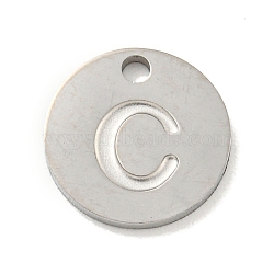 Non-Tarnish 304 Stainless Steel Pendants, Laser Cut, Flat Round with Letter Charm, Stainless Steel Color, Letter C, 10x1mm, Hole: 1.4mm(FIND-M017-02P-C)