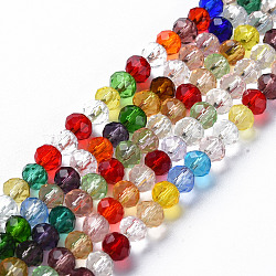 Faceted Glass Beads Strands, Rondelle, Colorful, 4x3.5mm, Hole: 0.9mm, about 124~128pcs/strand, 16.93 inches(43cm)(GLAA-S197-001B-B01)